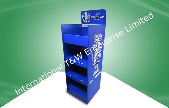 Καλή τιμή. POS τεσσάρων ραφιών το χαρτόνι επιδεικνύει τις μπλε στάσεις επίδειξης πατωμάτων συνελεύσεων σε απευθείας σύνδεση