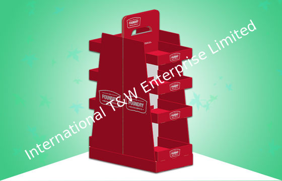 Καλή τιμή. Οι κόκκινες POS επιδείξεις 2 διαφήμισης χαρτονιού πλαισίωσαν το μεγάλο διαστημικό σταύλο τεσσάρων ραφιών σε απευθείας σύνδεση