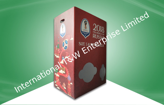 Καλή τιμή. Τα δοχεία απορρίψεων χαρτονιού ποδοσφαίρου Παγκόσμιου Κυπέλλου επιδεικνύουν τα διαφορετικά μεγέθη με το διαιρέτη σε απευθείας σύνδεση